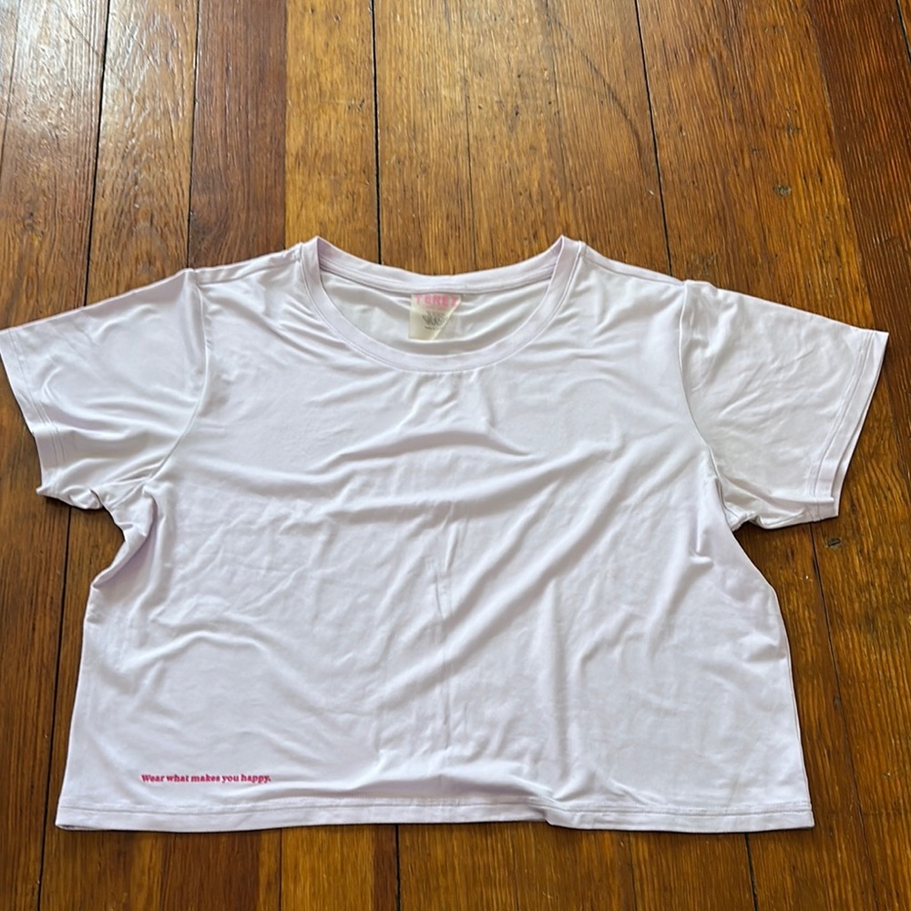 Lilac Cropped T-Shirt with Pink Text